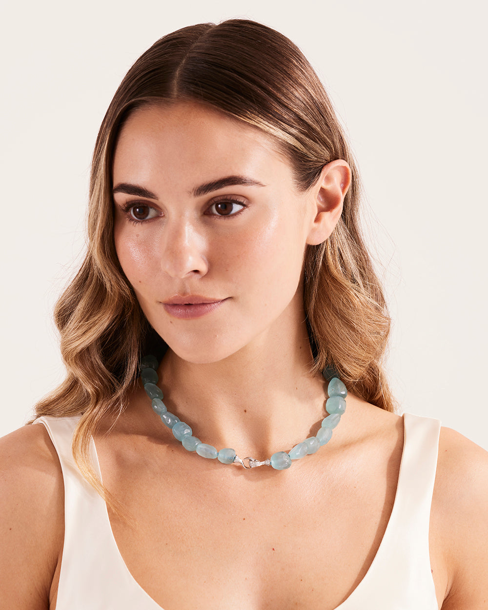 Aquamarine Necklace with Diamond Encrusted Clasp