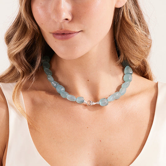 Aquamarine Necklace with Diamond Encrusted Clasp