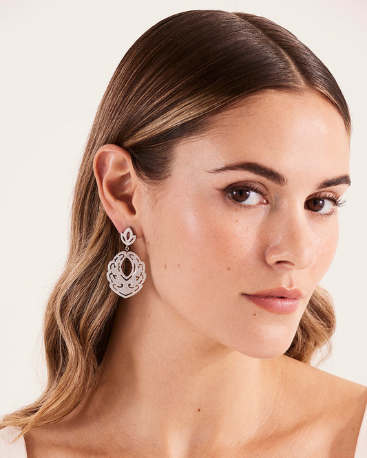 Diamond Lotus & White Jade Earrings