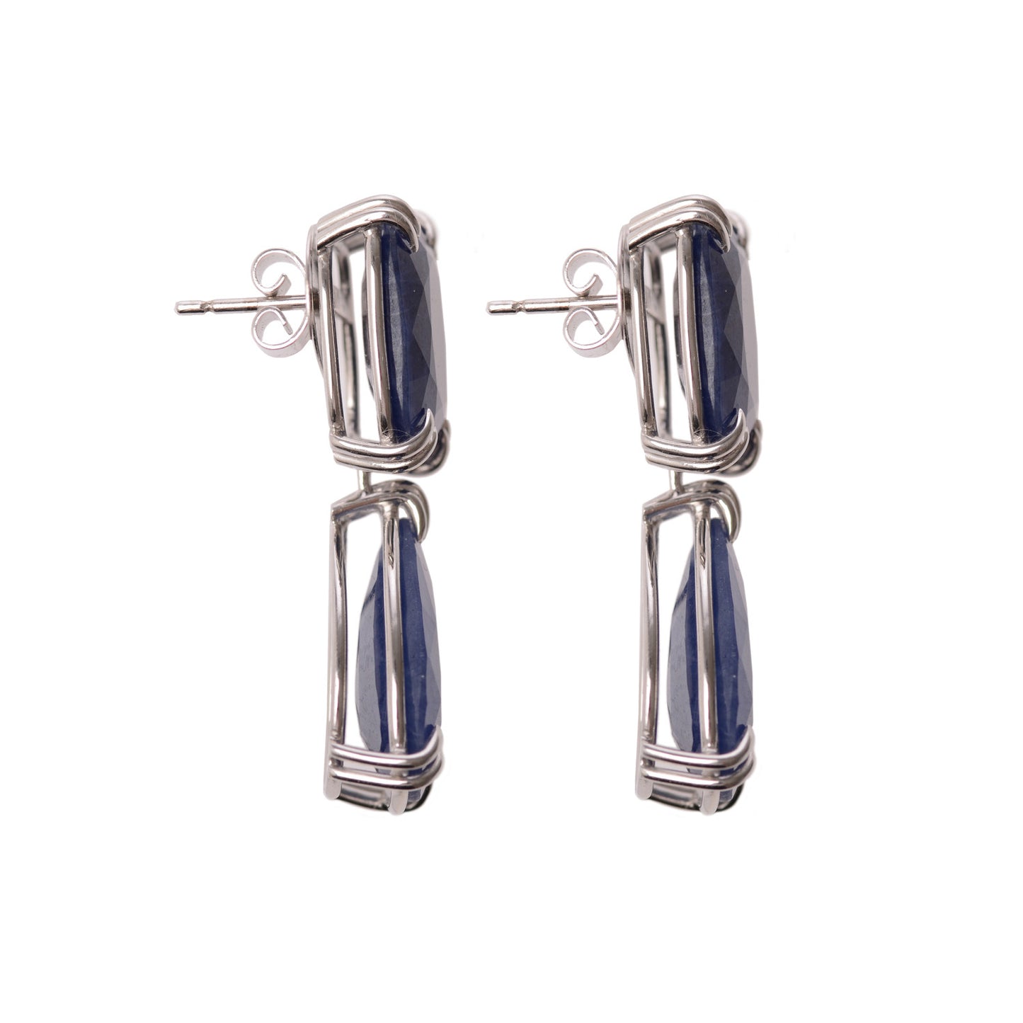 Blue Sapphire Earrings in 18ct white gold side view by McFarlane Fine Jewellery