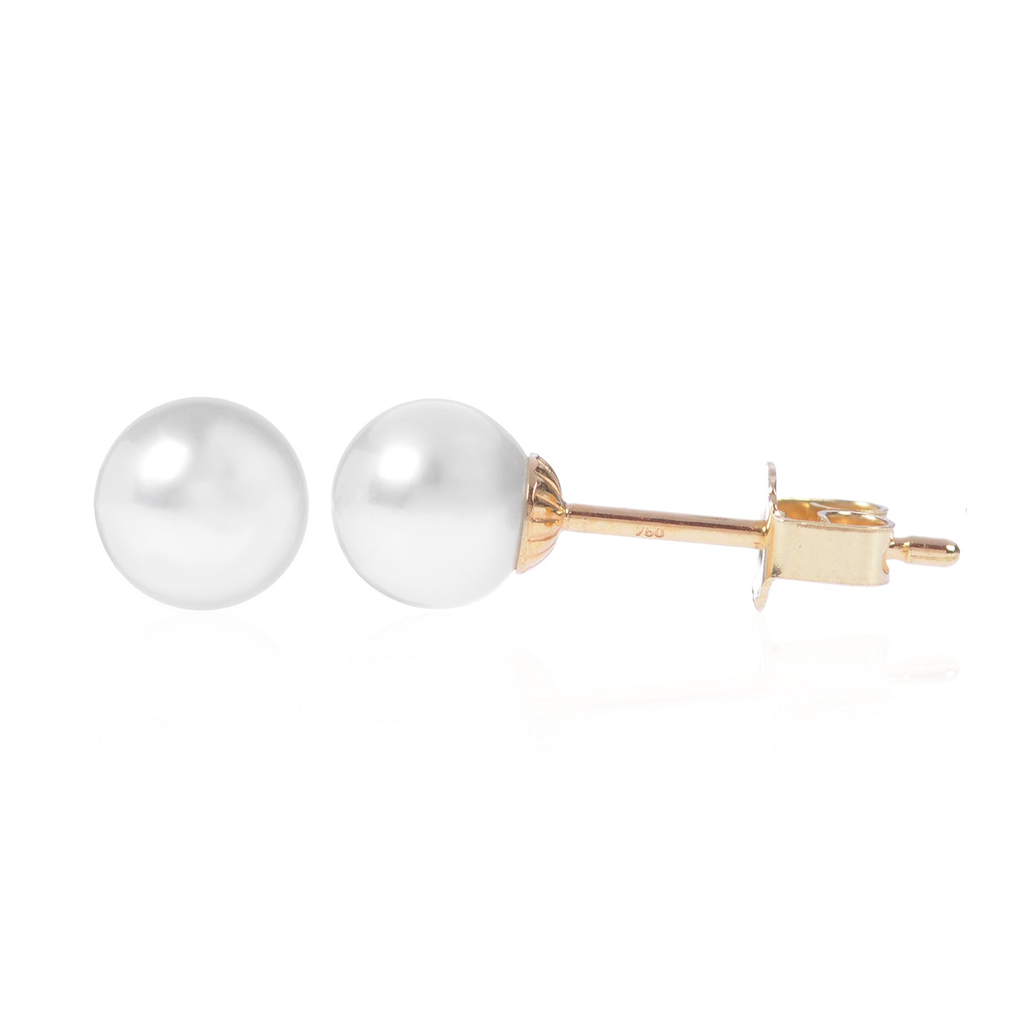 Staple Pearl Earrings 18 yellow gold side view by McFarlane Fine Jewellery