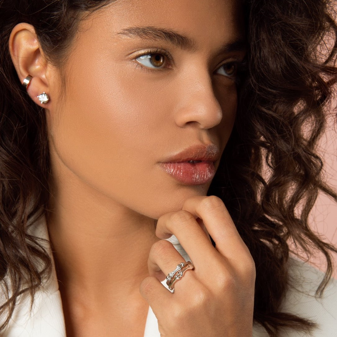 Diamond Studded White Gold Little Phalanx Ring