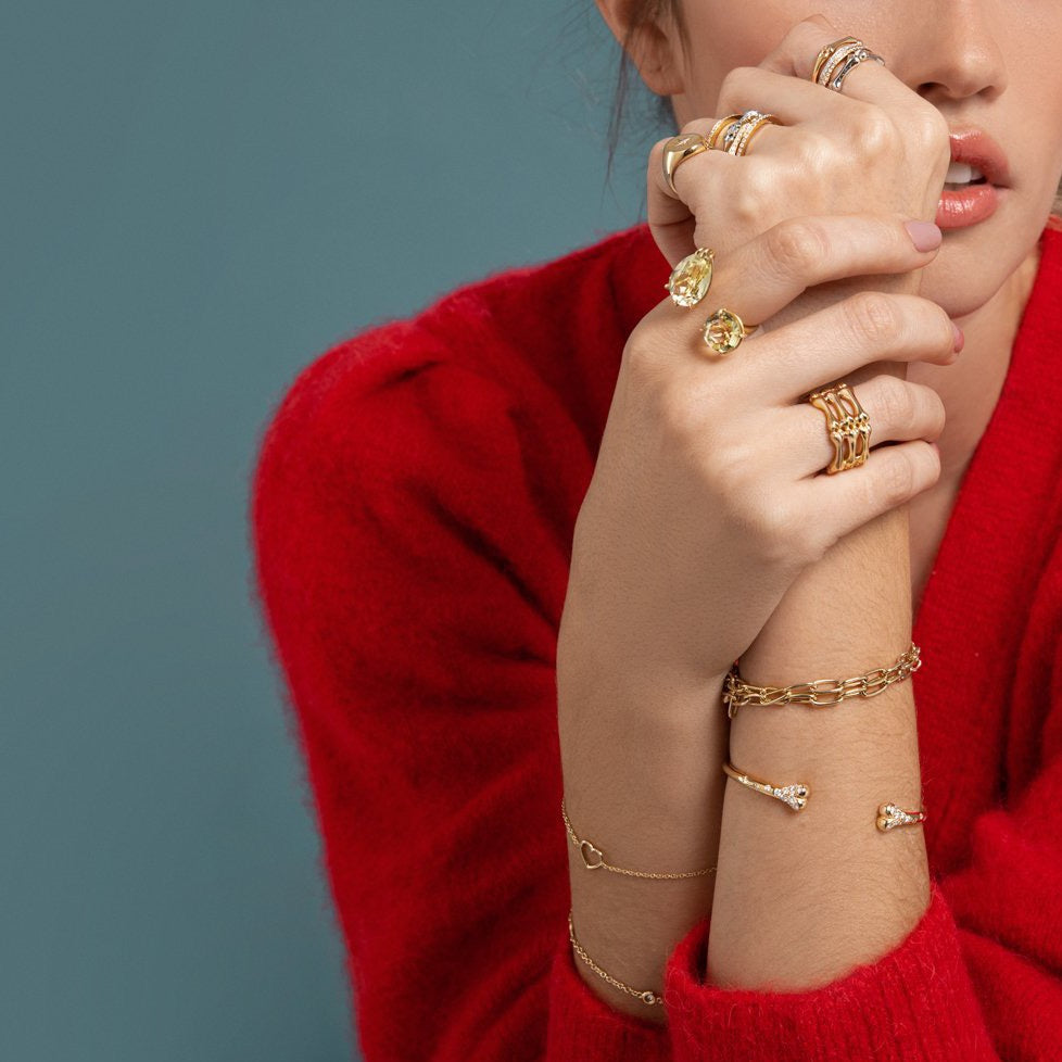Lilian wearing the Heart Bracelet, Diamond Studded Bracelet and the Diamond Carpus Bracelet by McFarlane Fine Jewellery
