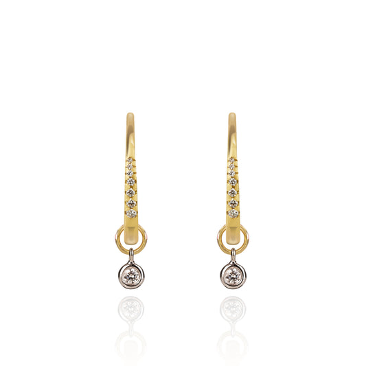 Diamond Studded Gold Closed Hoops with Diamond Pendants by McFarlane Fine Jewellery