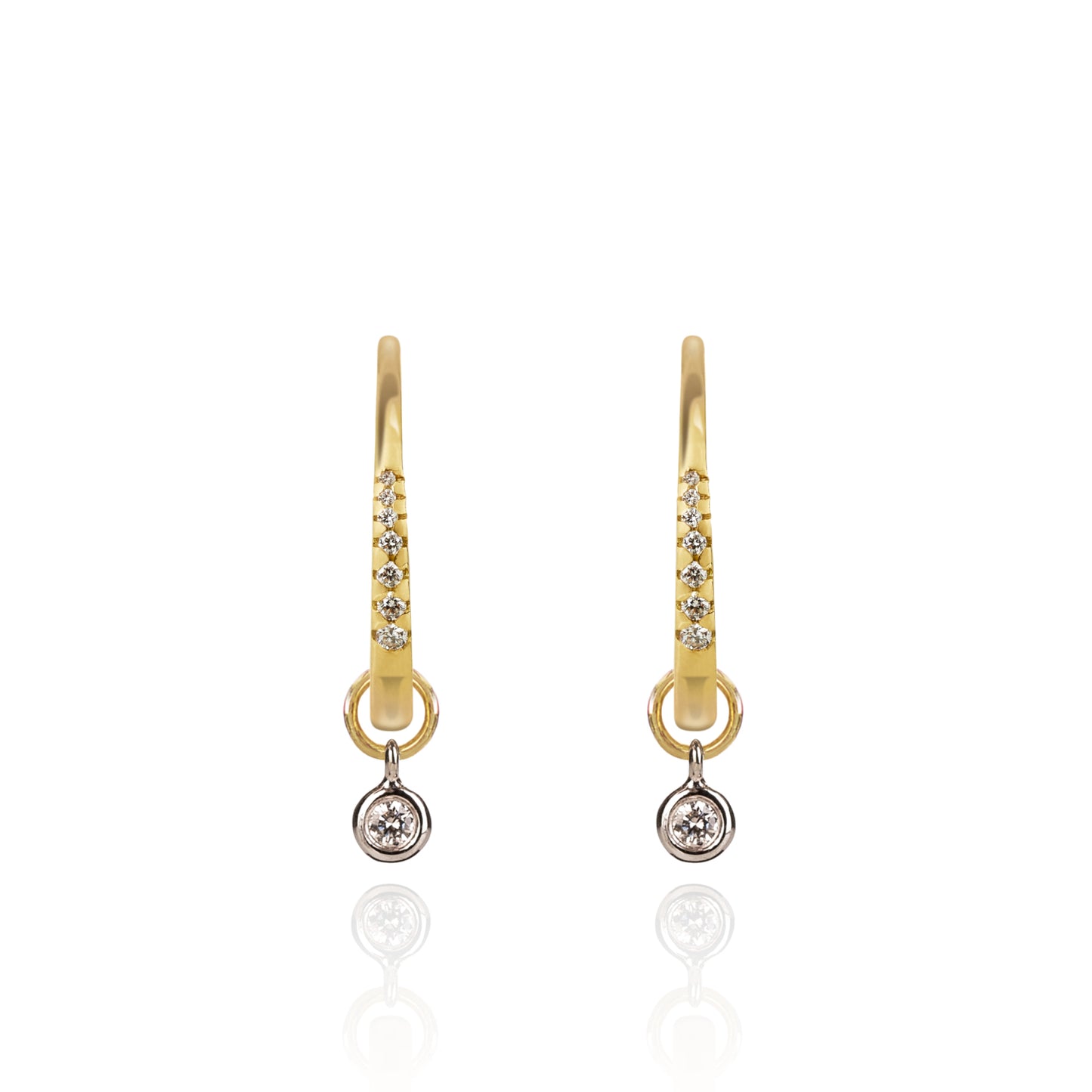 Diamond Studded Gold Closed Hoops with Diamond Pendants by McFarlane Fine Jewellery