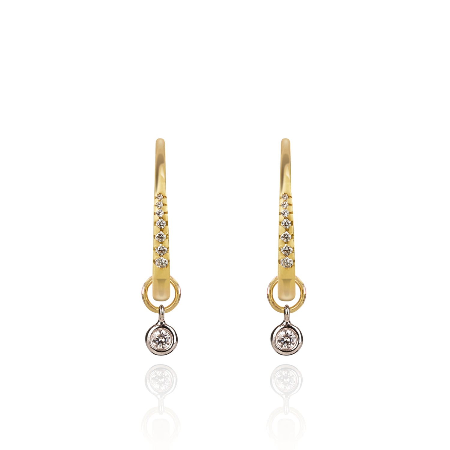 Diamond Studded Gold Closed Hoops with Diamond Pendants by McFarlane Fine Jewellery