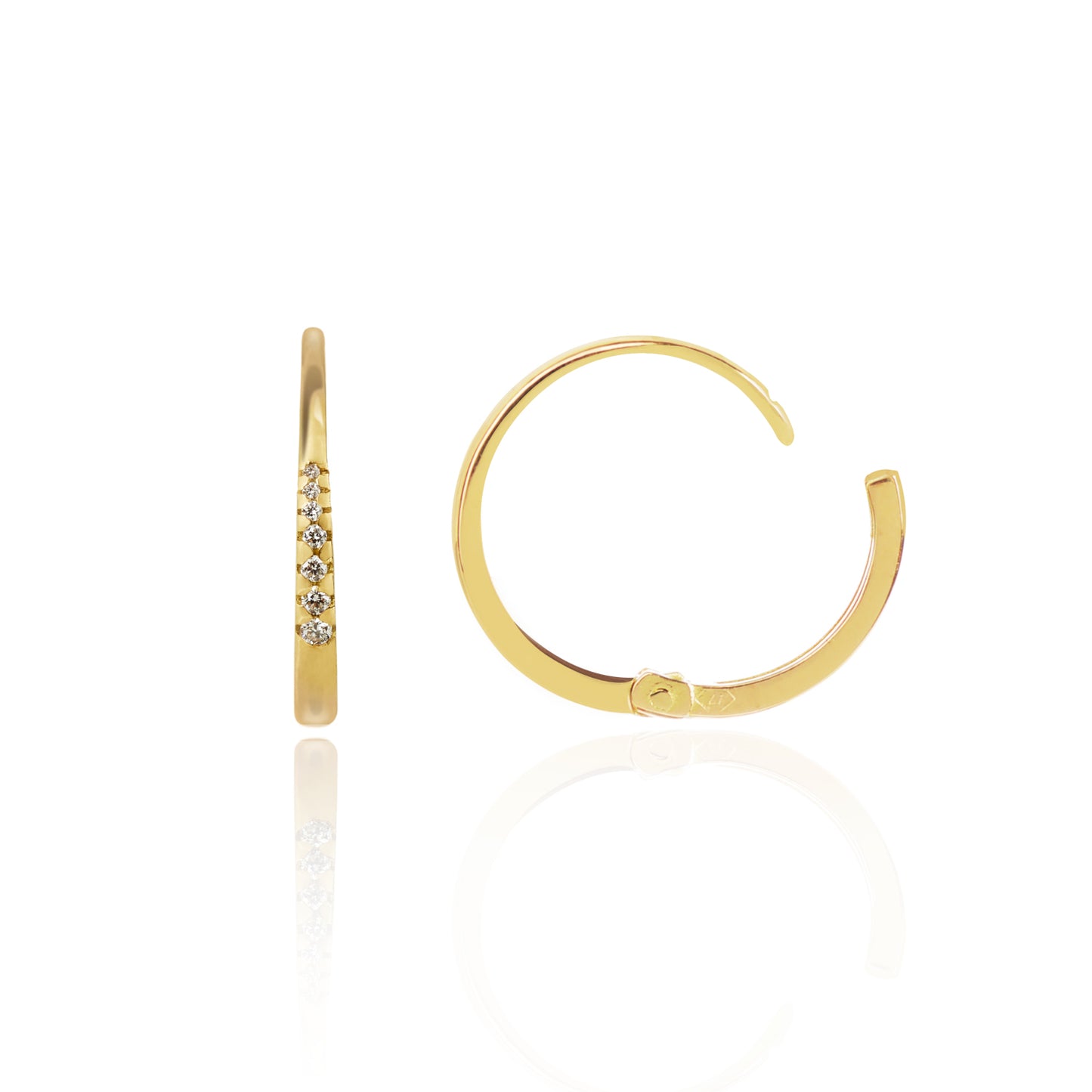 Diamond Studded Gold Closed Hoops Side View by McFarlane Fine Jewellery