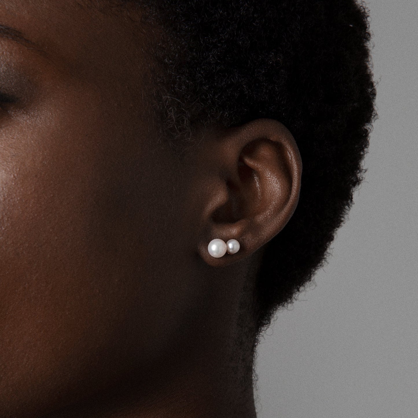 Jennifer wearing our Pearl and Mini Pearl Studs by McFarlane Fine Jewellery