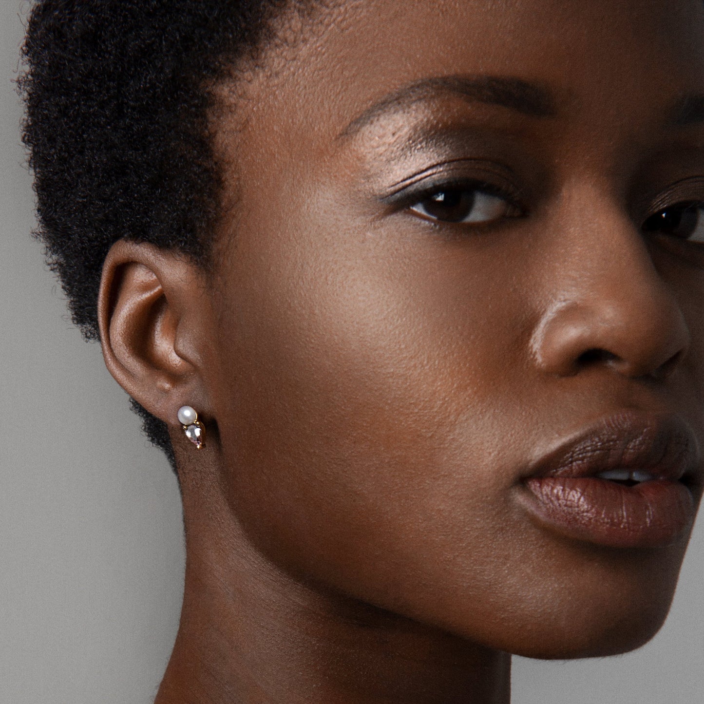 Jennifer wearing our Mini Pearl & Light Pink Morganite Earring Pendant by McFarlane Fine Jewellery