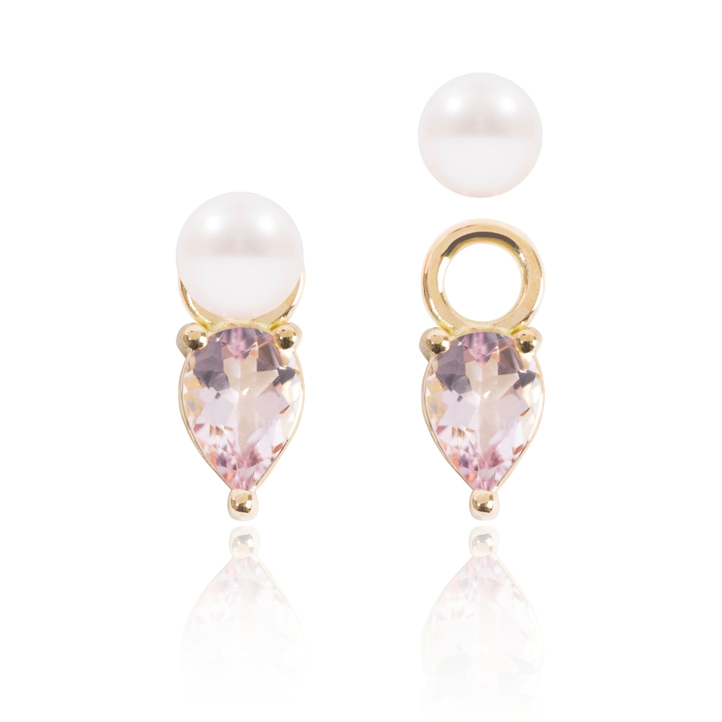 Mini Pearl & Light Pink Morganite Earring Pendants One Detached by McFarlane Fine Jewellery