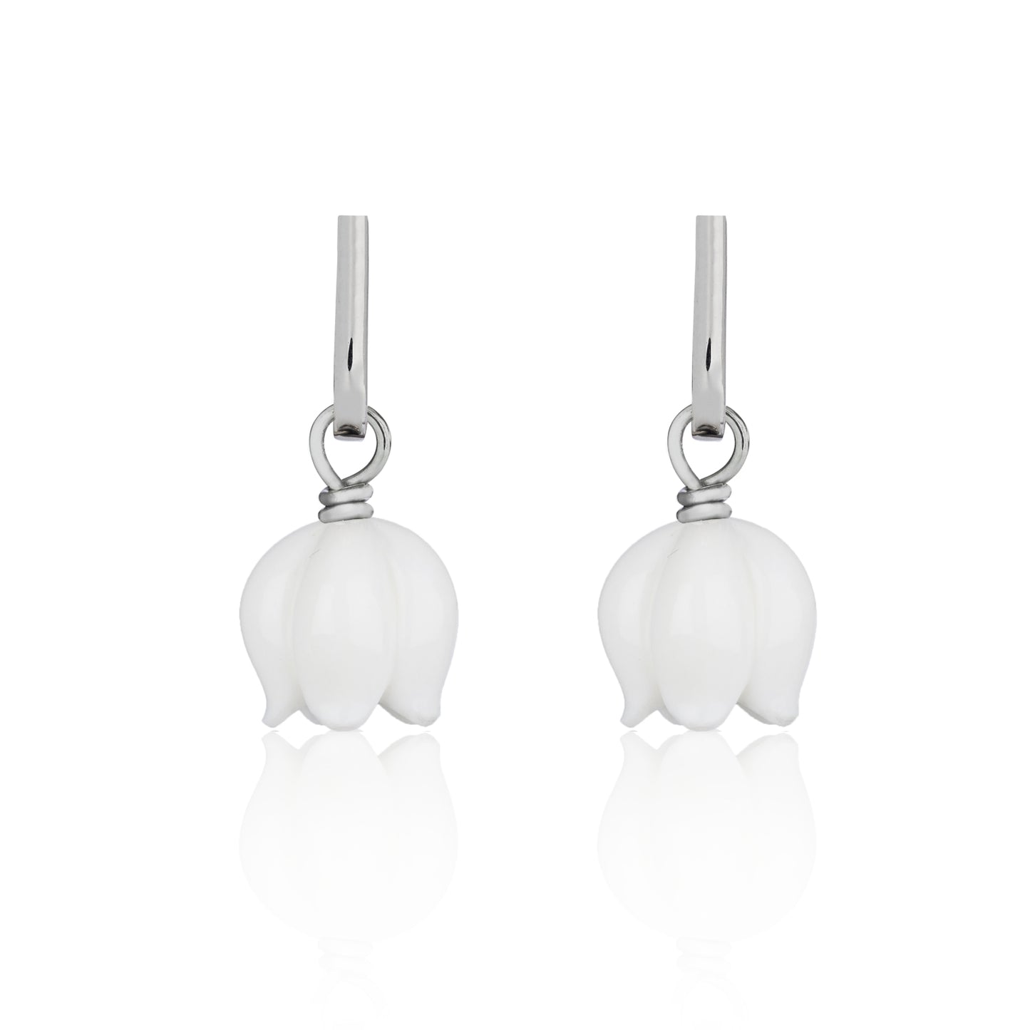White Gold and White Opal Bellflower Loop Earrings by McFarlane Fine Jewellery