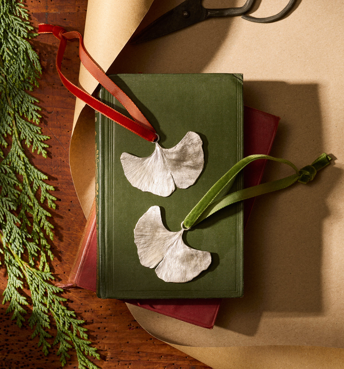 Memory Leaf on a Copper Red Velvet Ribbon
