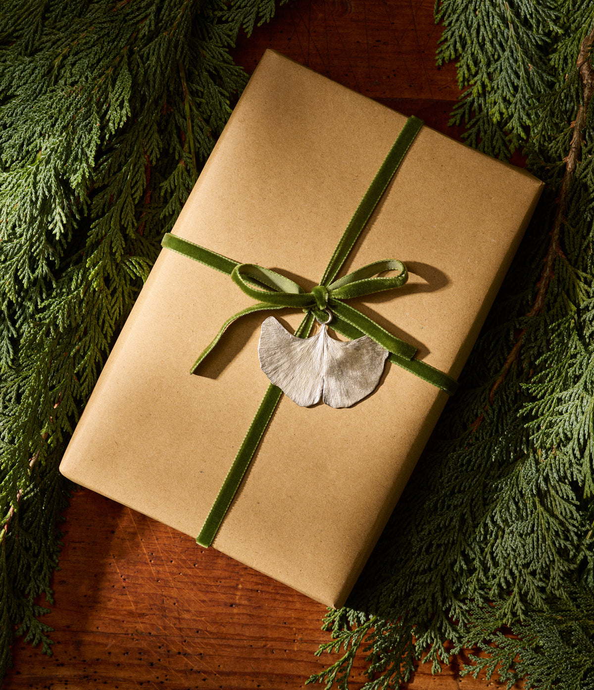 Memory Leaf on a Moss Green Velvet Ribbon
