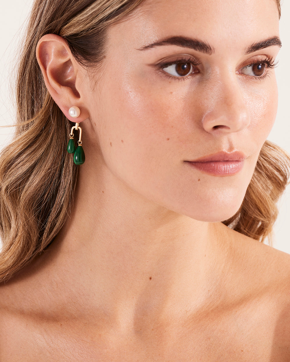 Pearl & Malachite Waterfall Earrings