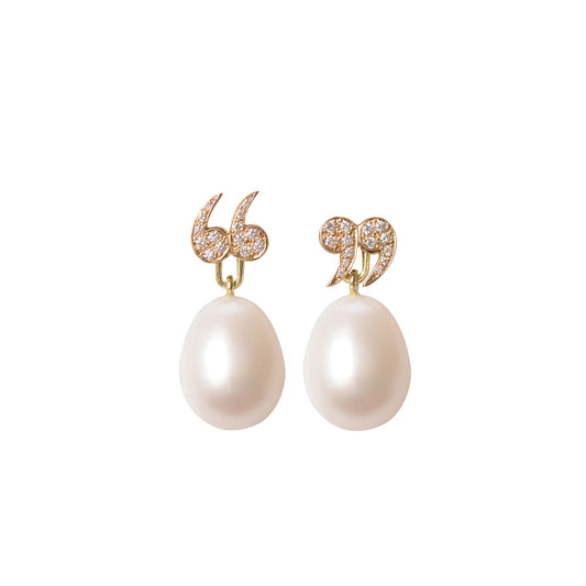 Diamond Encrusted "Quote Un-Quote" Earrings with Pearl Pendants by McFarlane Fine Jewellery