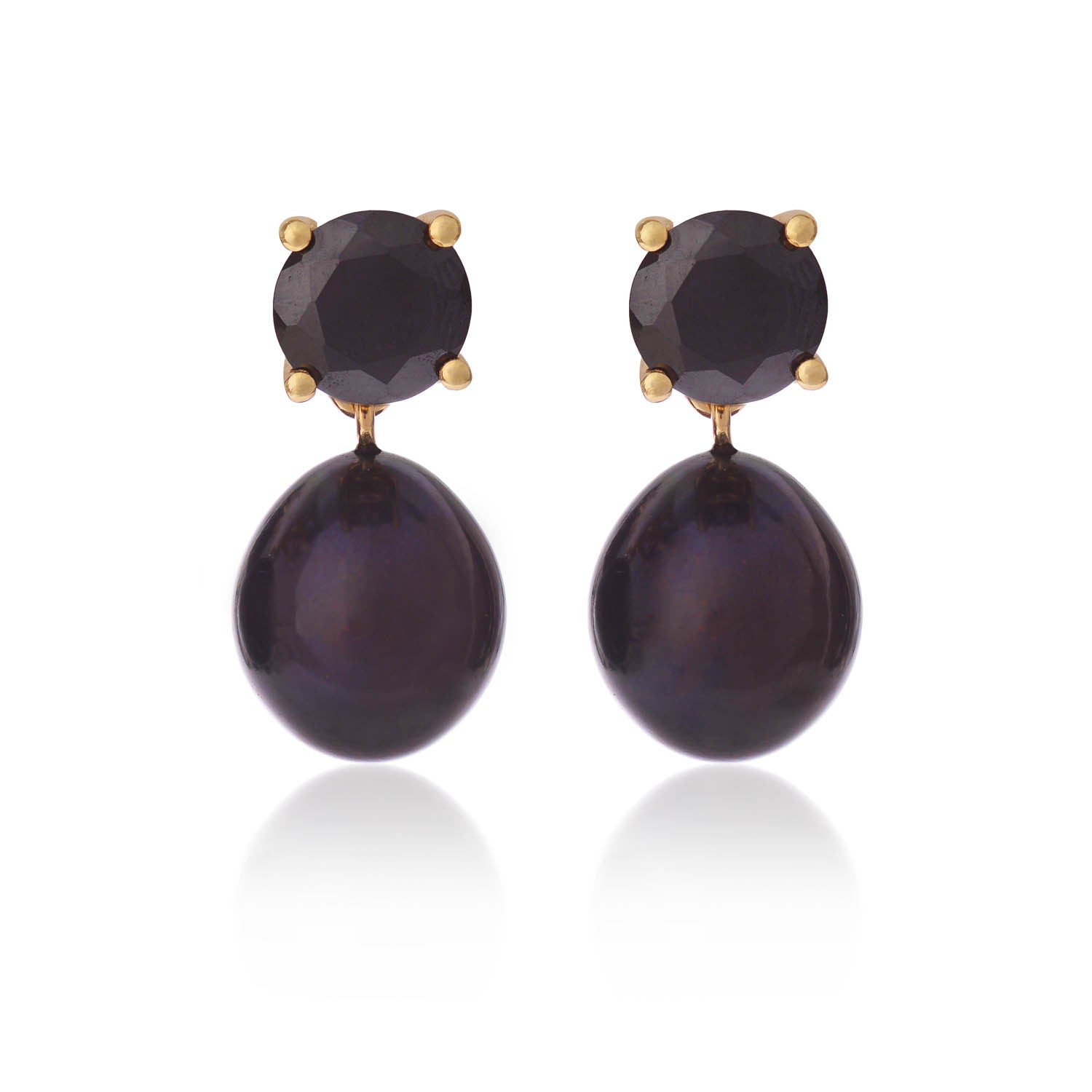 Black Spinel Earrings with Detachable Black Pearl Pendants by McFarlane Fine Jewellery