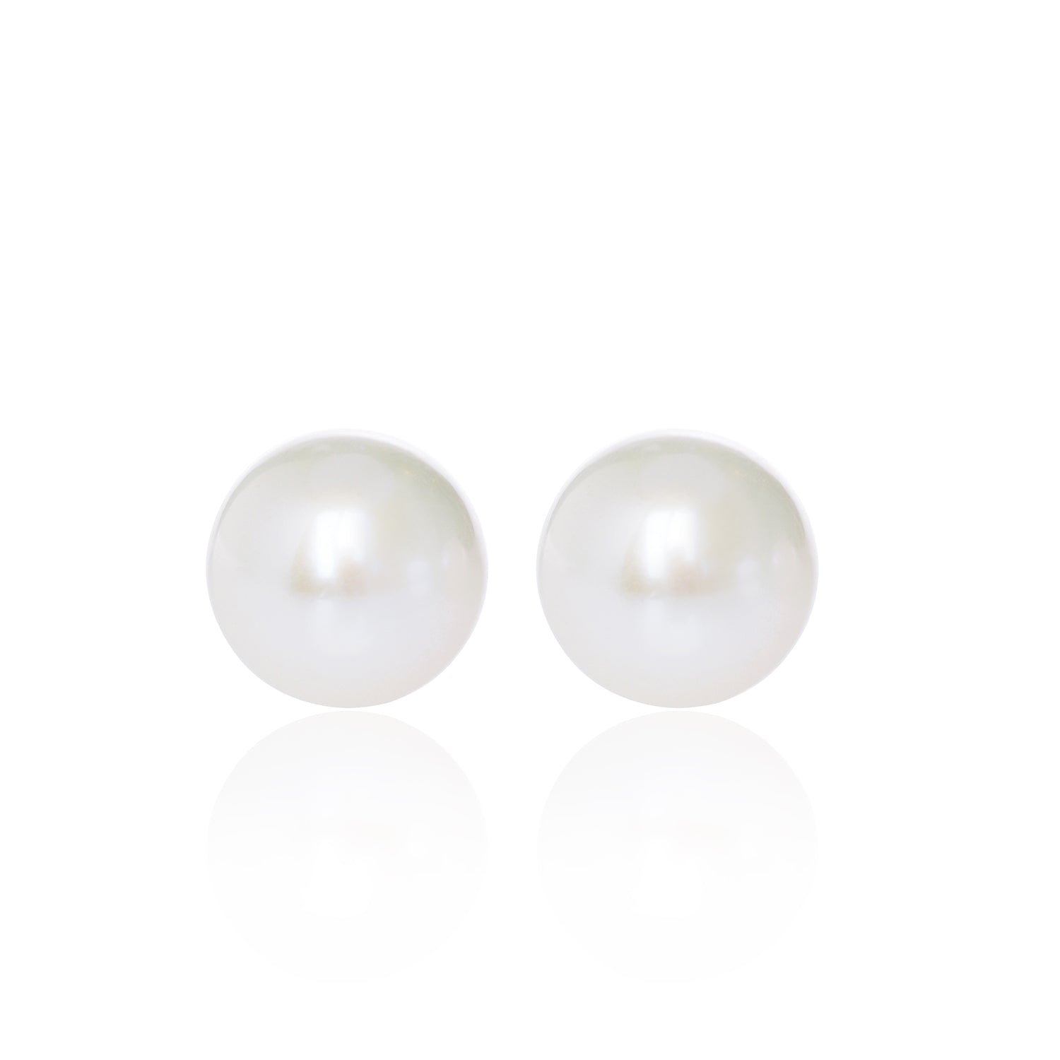 Front view of our Big Pearl Studs handmade in Switzerland in 18ct yellow gold by McFarlane Fine Jewellery