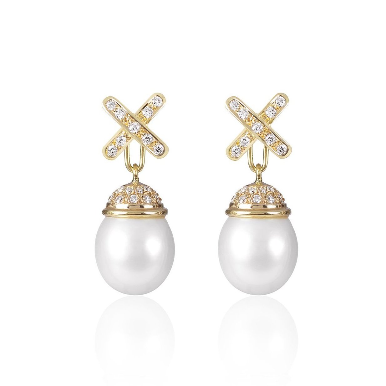 Decadent Cross Pearl Earrings with detachable South Sea and Diamond pendants by McFarlane Fine Jewellery 