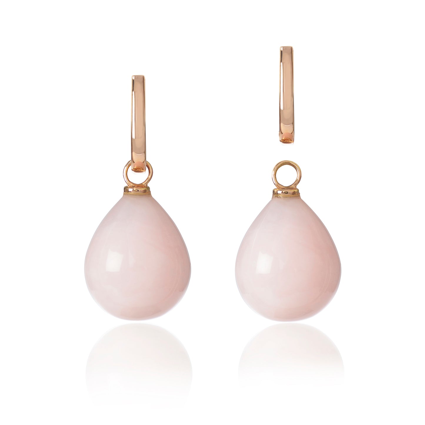 Rose Gold and Pink Peruvian Opal Pendant Earrings with one pendant detached by McFarlane Fine Jewellery