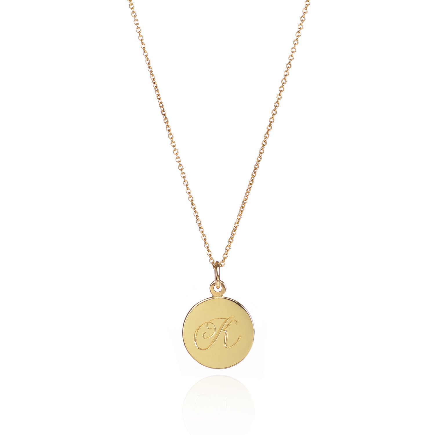 18ct Yellow Gold Customisable Disc Necklace with sample K engraving by McFarlane Fine Jewellery