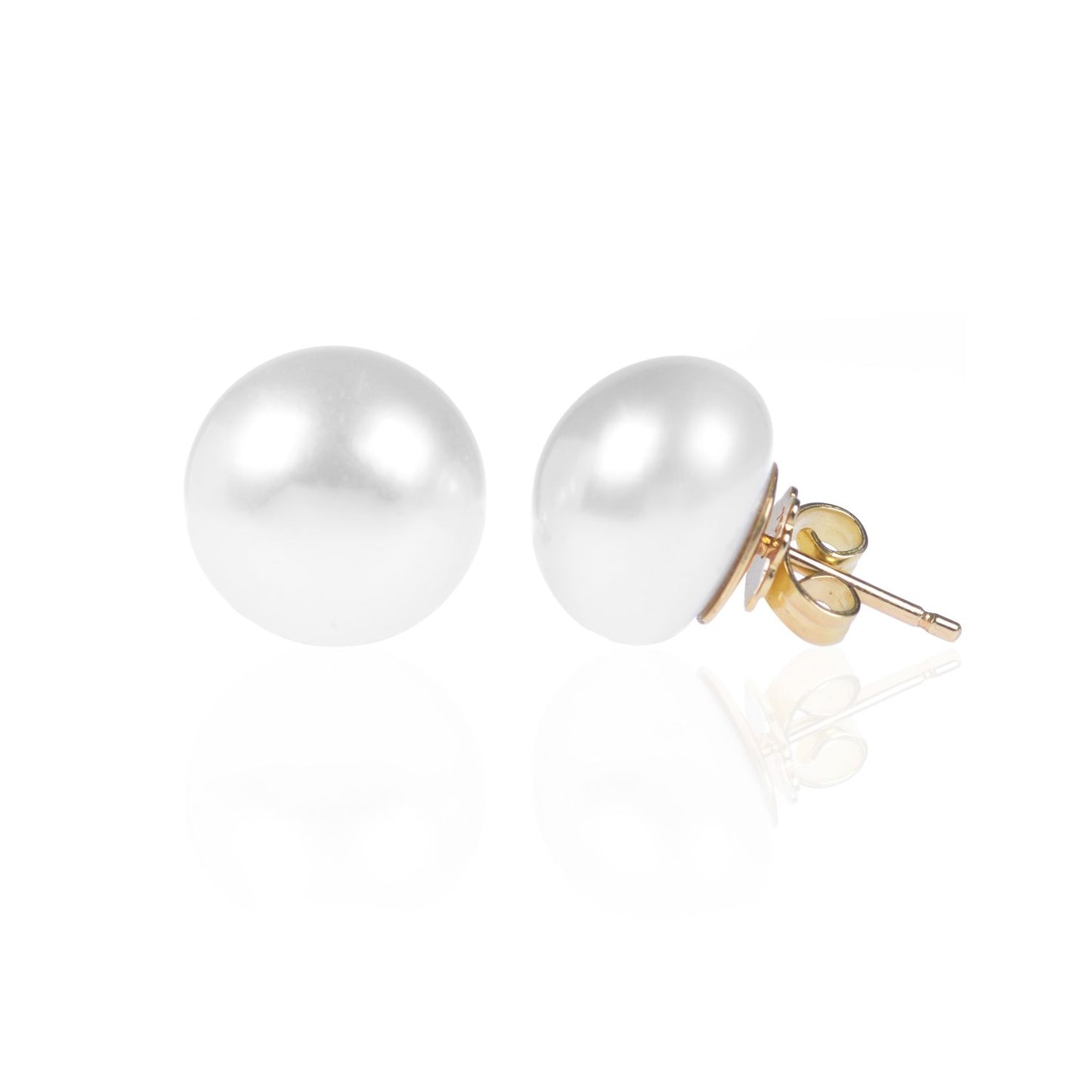 Large Button Pearls in 18ct yellow gold side view by McFarlane Fine Jewellery