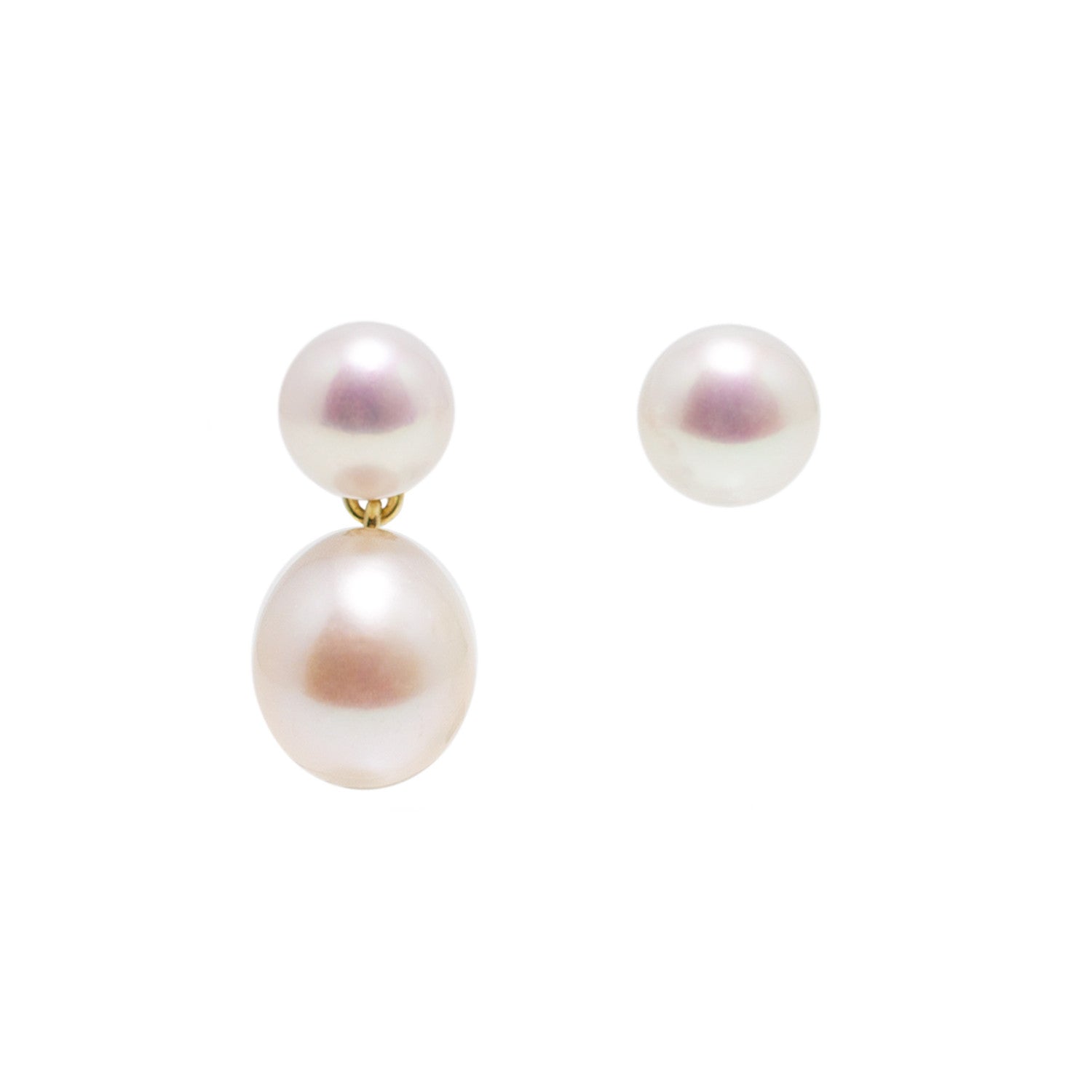 Pearl on Pearl Earrings with one pearl pendant detached by McFarlane Fine Jewellery