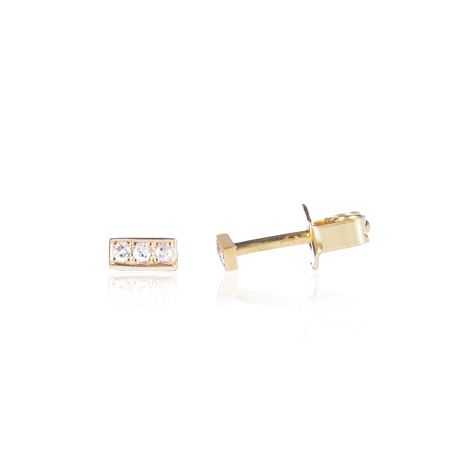 Diamond Bar Studs in 18ct yellow gold side view by McFarlane Fine Jewellery