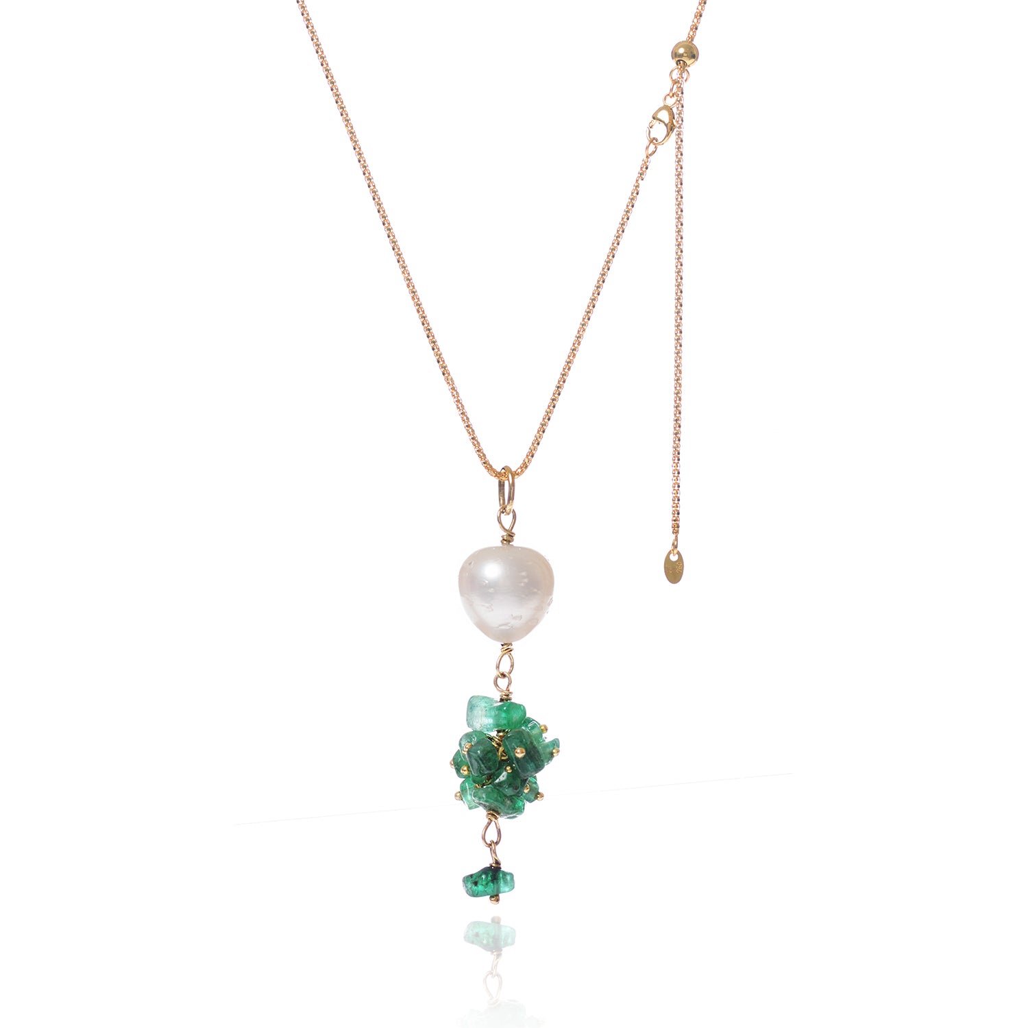 Tumbled Brazilian Emerald & Baroque Pearl Necklace by McFarlane Fine Jewellery