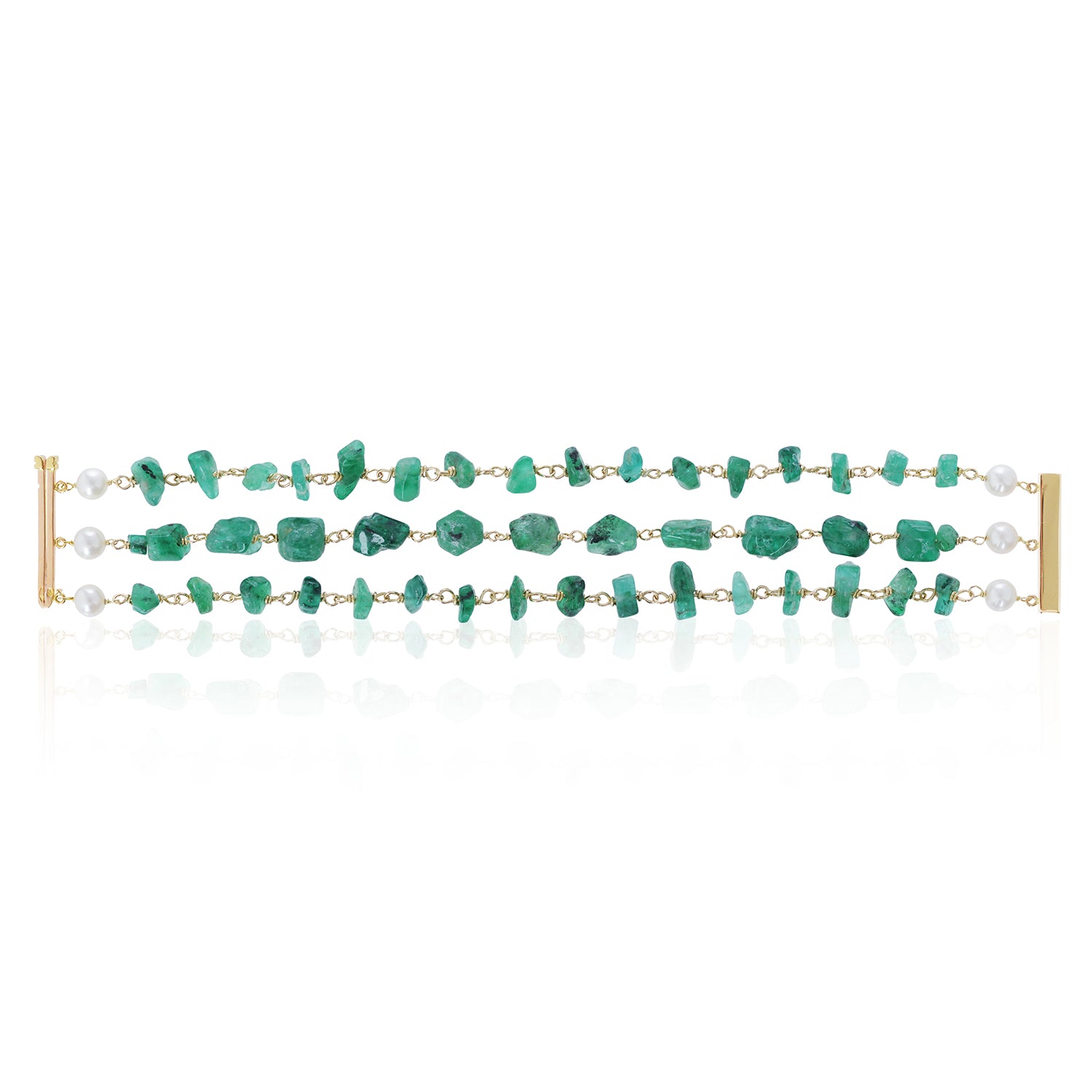 Brazilian Emerald and Pearl Bracelet pictured open by McFarlane Fine Jewellery