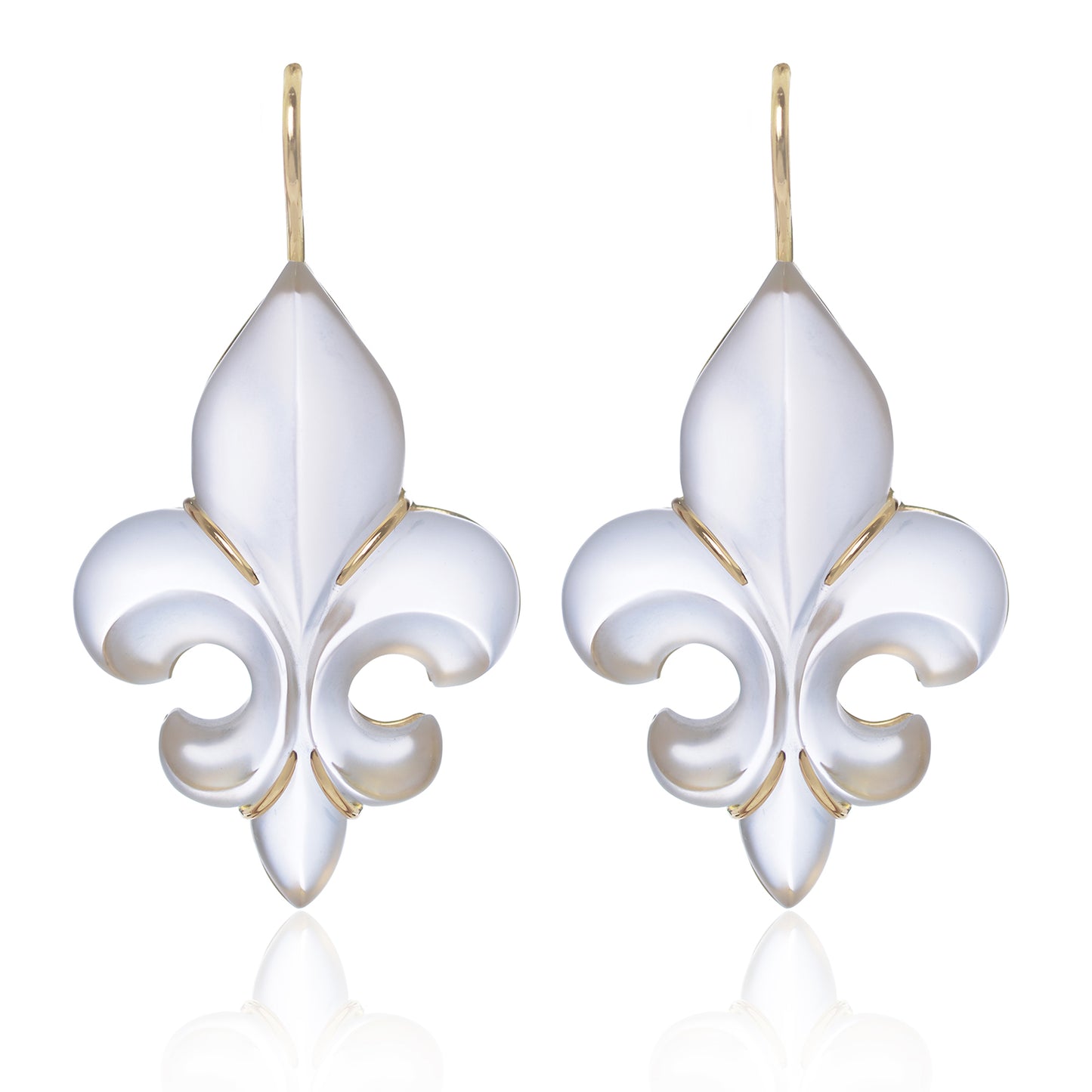 Frosted Fleur des Lys Earrings in 18ct yellow gold by McFarlane Fine Jewellery