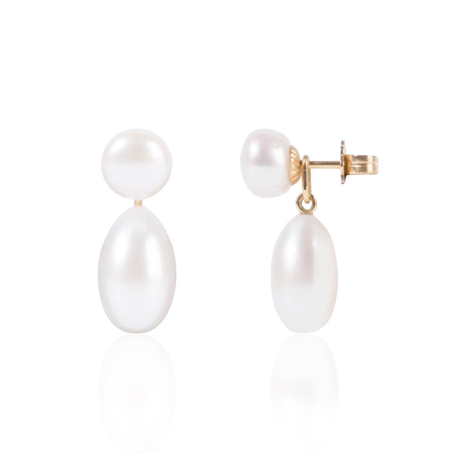 Button Pearls with Elongated Pearl Pendants Side View by McFarlane Fine Jewellery