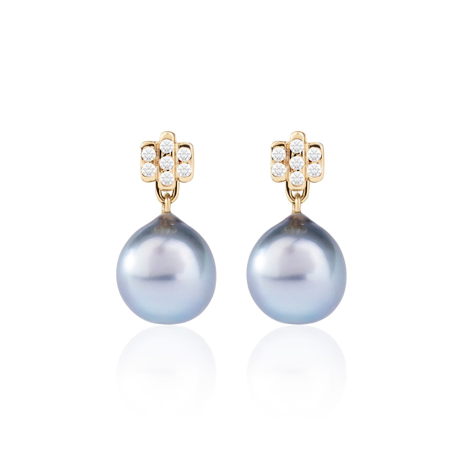 Triple Diamond Bar Studs with Tahitian Pearls