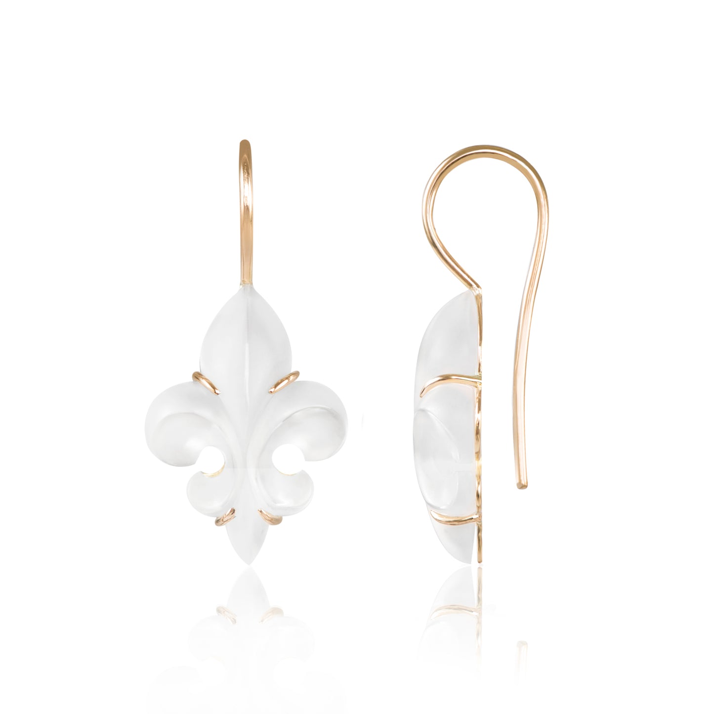 Mini Frosted Fleur des Lys Earrings side view by McFarlane Fine Jewellery