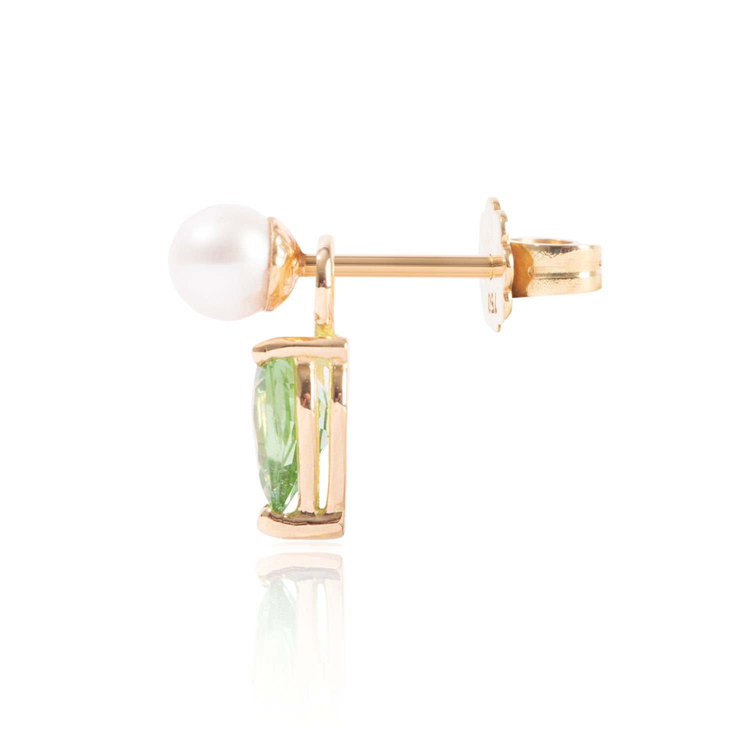 Mini Pearl and Light Green Tourmaline Earring Pendant Side View by McFarlane Fine Jewellery