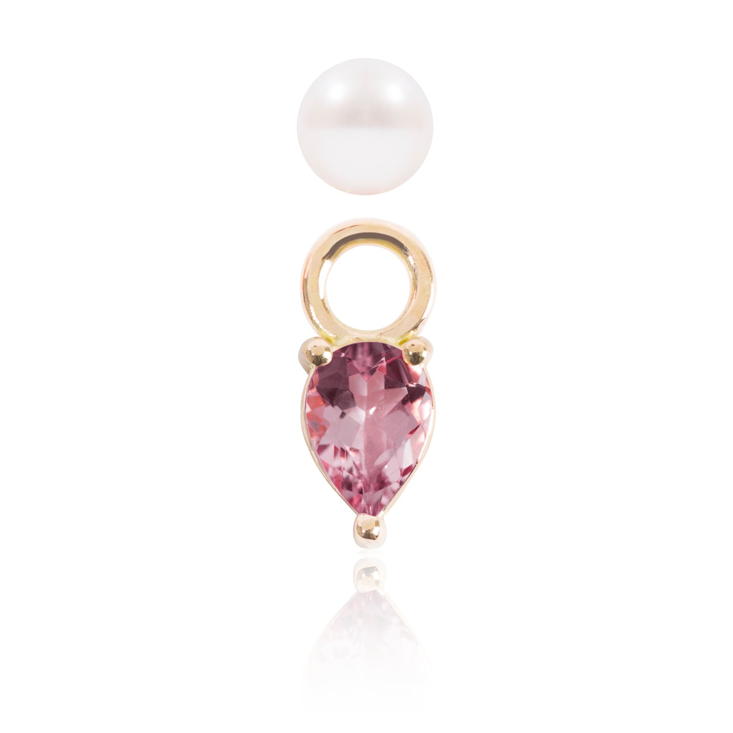 Mini Pearl Stud with Detached Bright Pink Tourmaline Earring Pendant by McFarlane Fine Jewellery