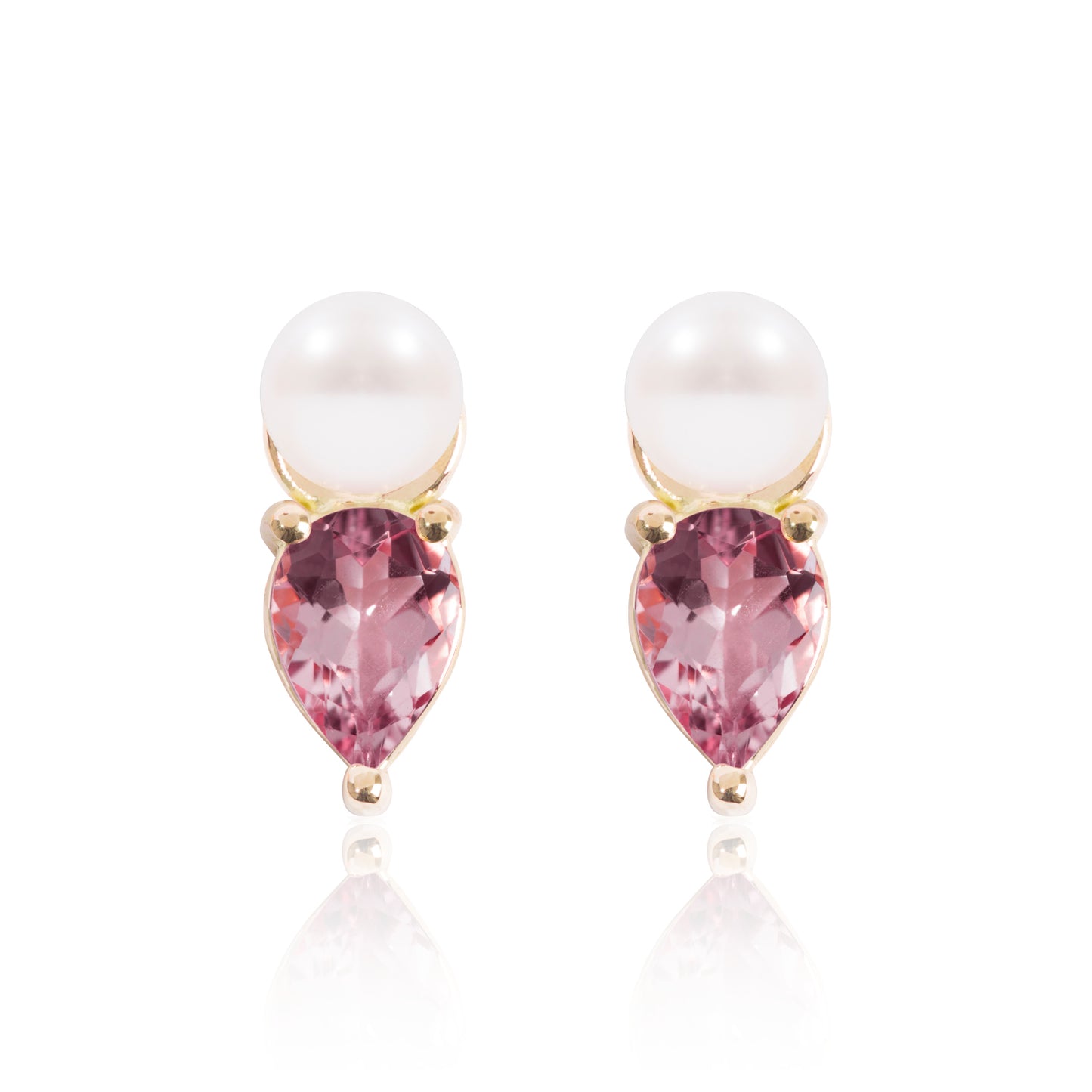 Mini Pearl & Bright Pink Tourmaline Earring Pendants by McFarlane Fine Jewellery
