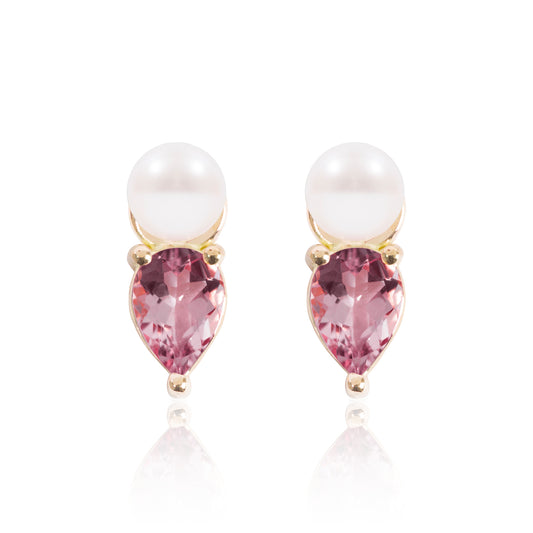 Mini Pearl & Bright Pink Tourmaline Earring Pendants by McFarlane Fine Jewellery