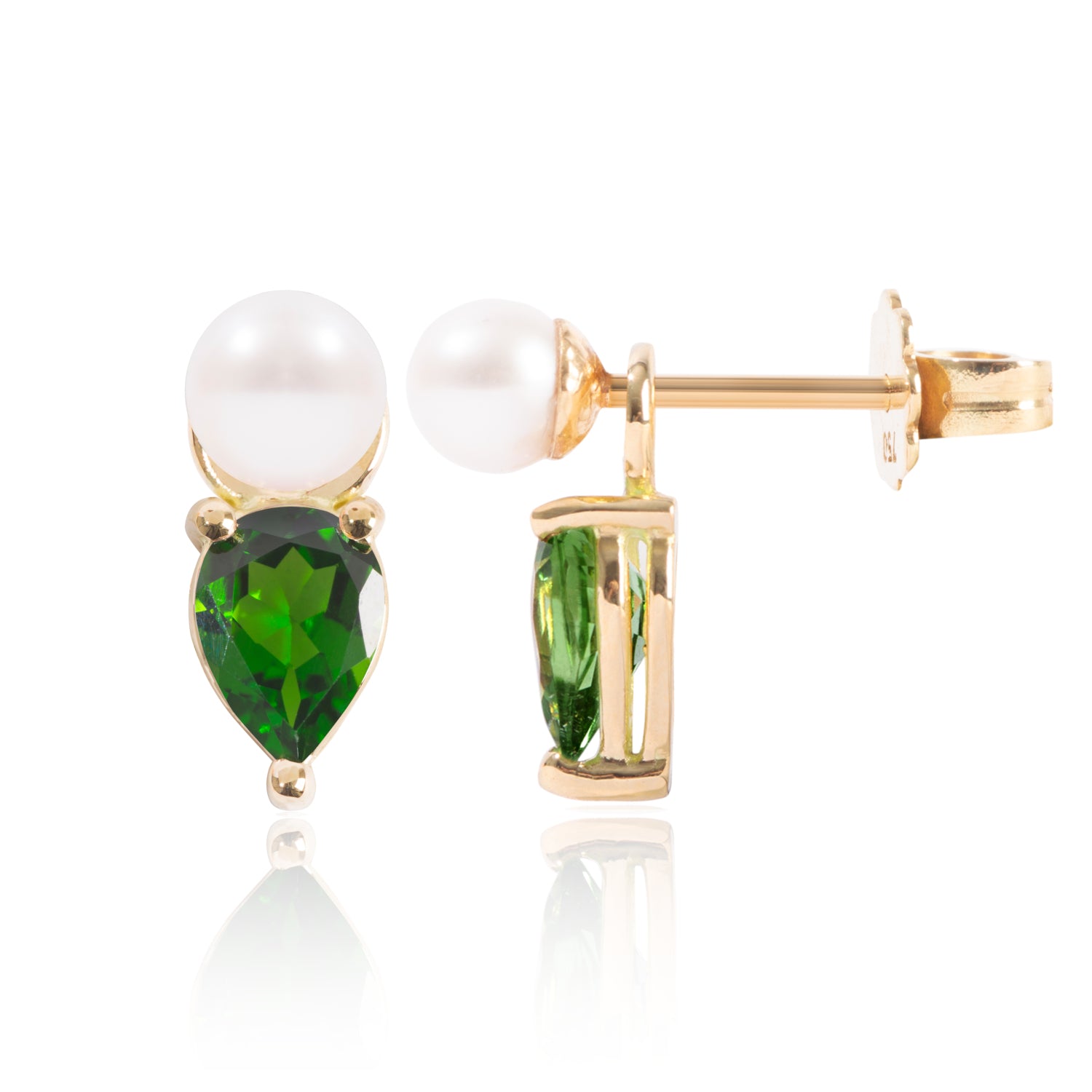 Mini Pearl and Tsavorite Earring Pendants Side View by McFarlane Fine Jewellery