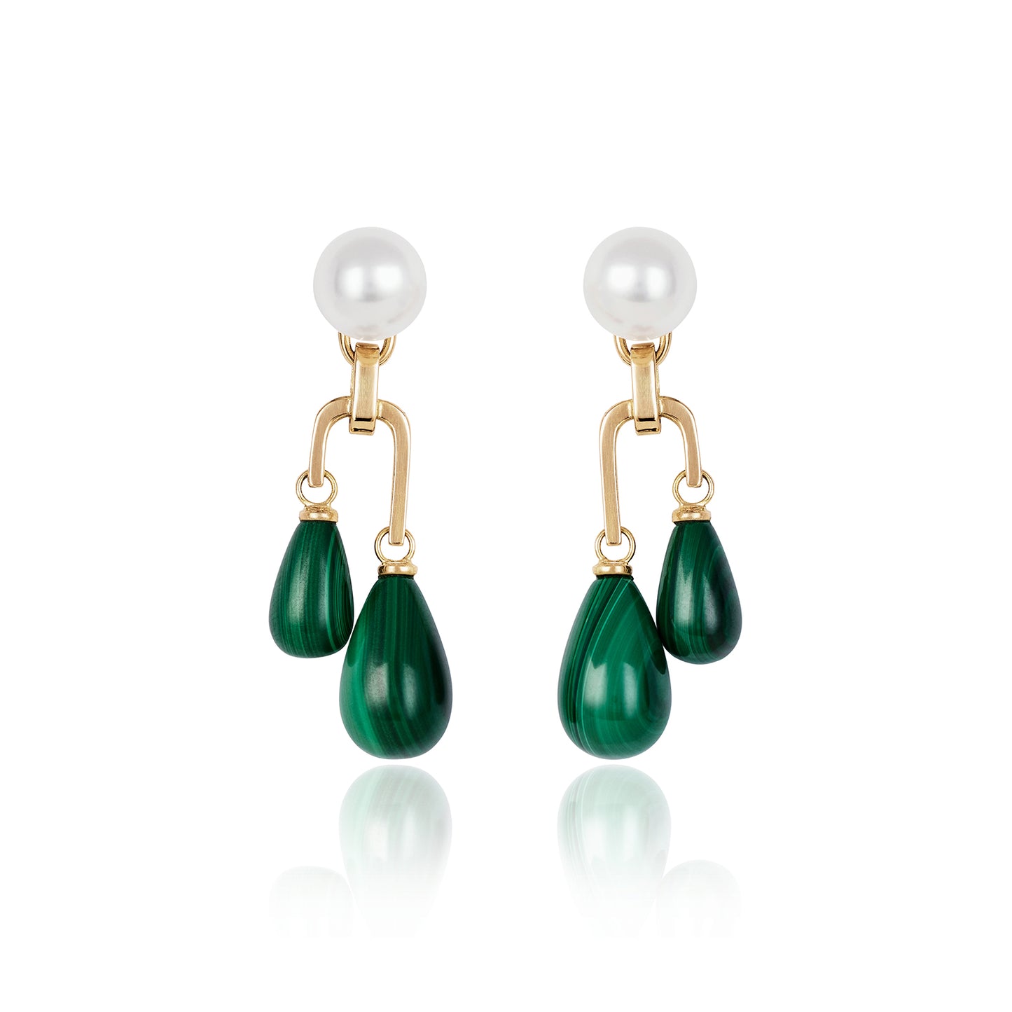 Pearl & Malachite Waterfall Earrings