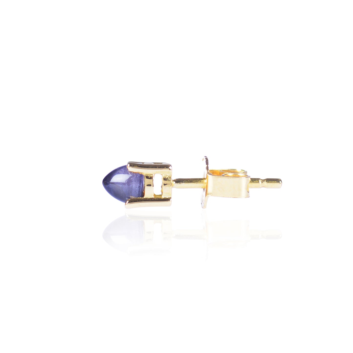 Pointy Blue Iolite Stud Side View in 18ct yellow gold by McFarlane Fine Jewellery