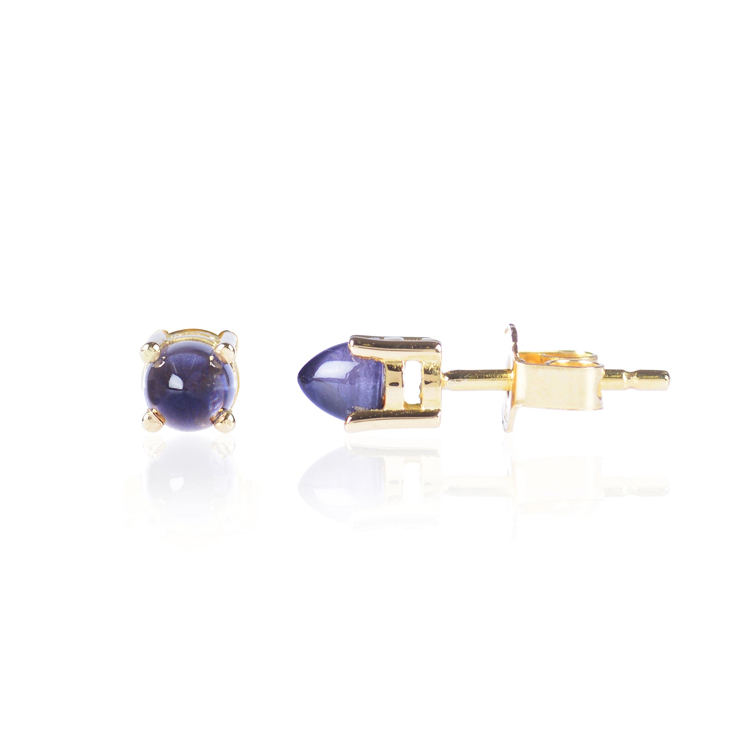Pointy Blue Iolite Studs Side View in 18ct yellow gold by McFarlane Fine Jewellery