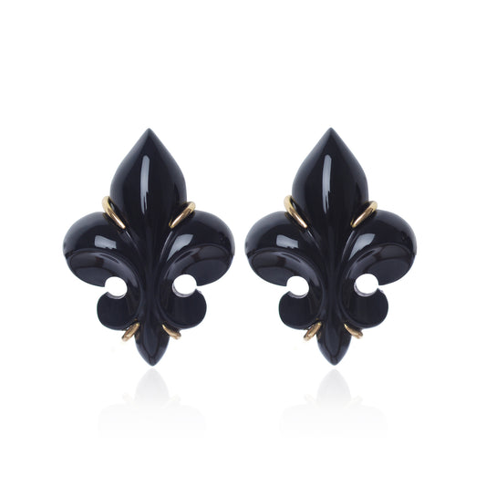 Polished Black Onyx Fleur des Lys Earrings by McFarlane Fine Jewellery