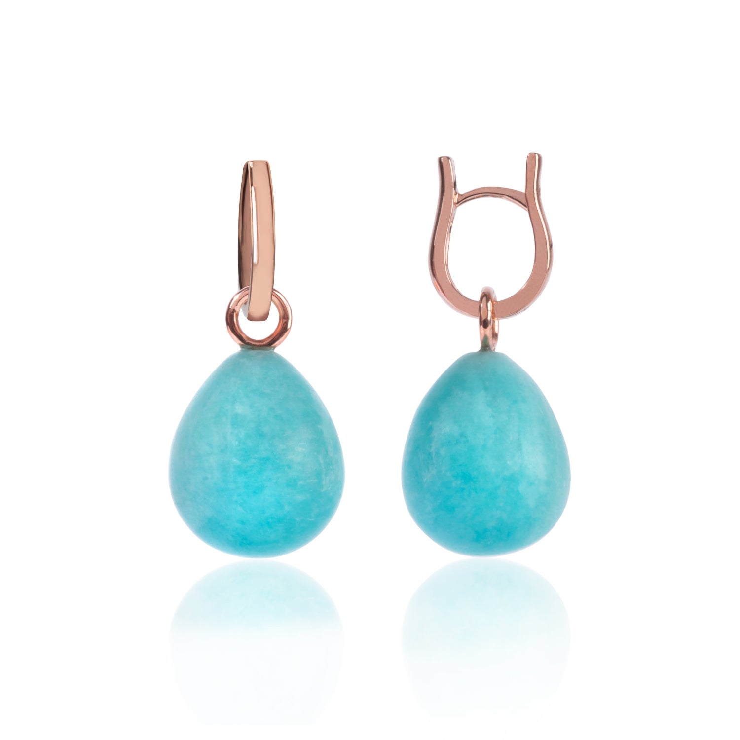 Rose Gold and Amazonite Pendant Earrings side view by McFarlane Fine Jewellery 