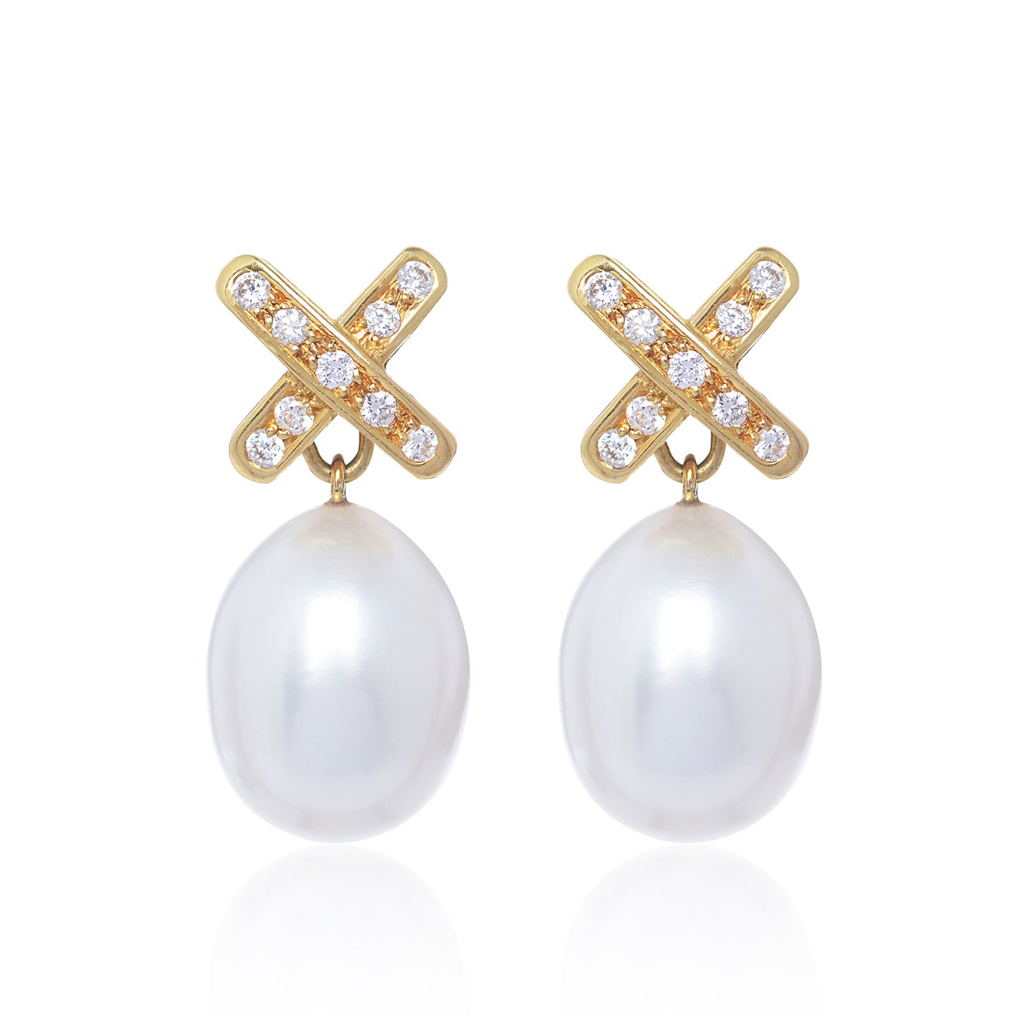 Simple Diamond Cross Pearl Earrings by McFarlane Fine Jewellery in 18ct yellow gold with detachable diamond cross stud